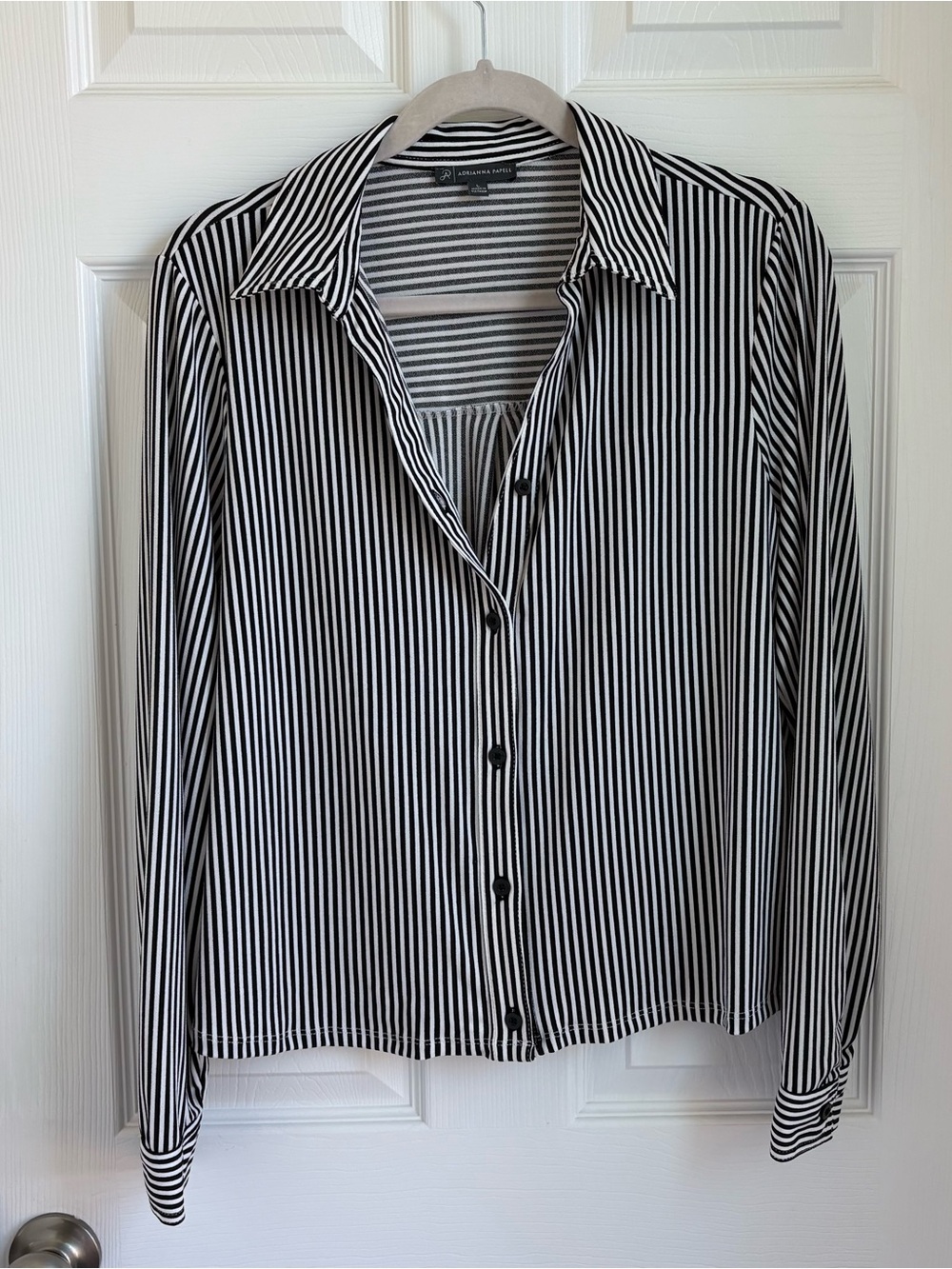 Black and White Vertical Stripe Button-Up Shirt
